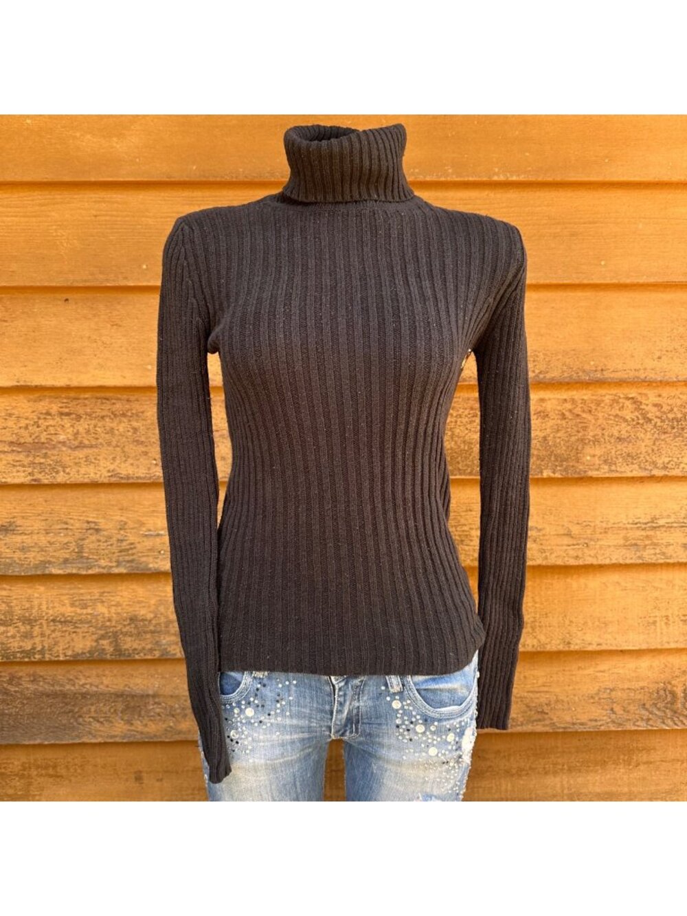 Vintage Y2K Faded Glory Black Ribbed Turtleneck Sweater Medium